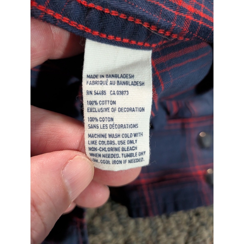 American Eagle Mens XXL Navy Red Plaid Western Pearl Snap Vintage Fit Shirt - Picture 3 of 8